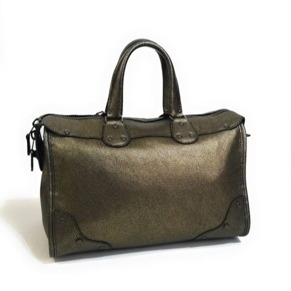 Coach Metallic Leather Rhyder Satchel Shoulder Bag Handbag 33739 in Brass - Picture 7 of 12